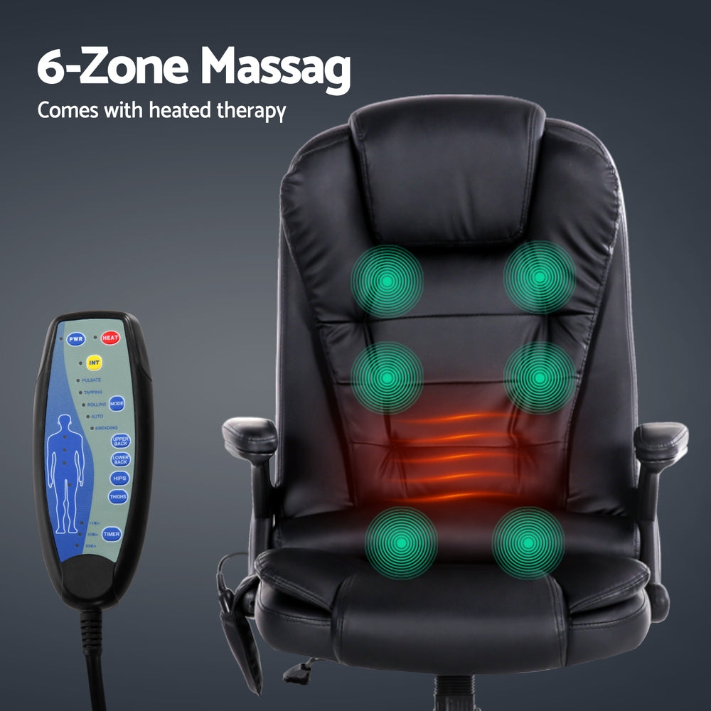 Artiss 8 Point Massage Office Chair Heated Seat Recliner PU (Black)