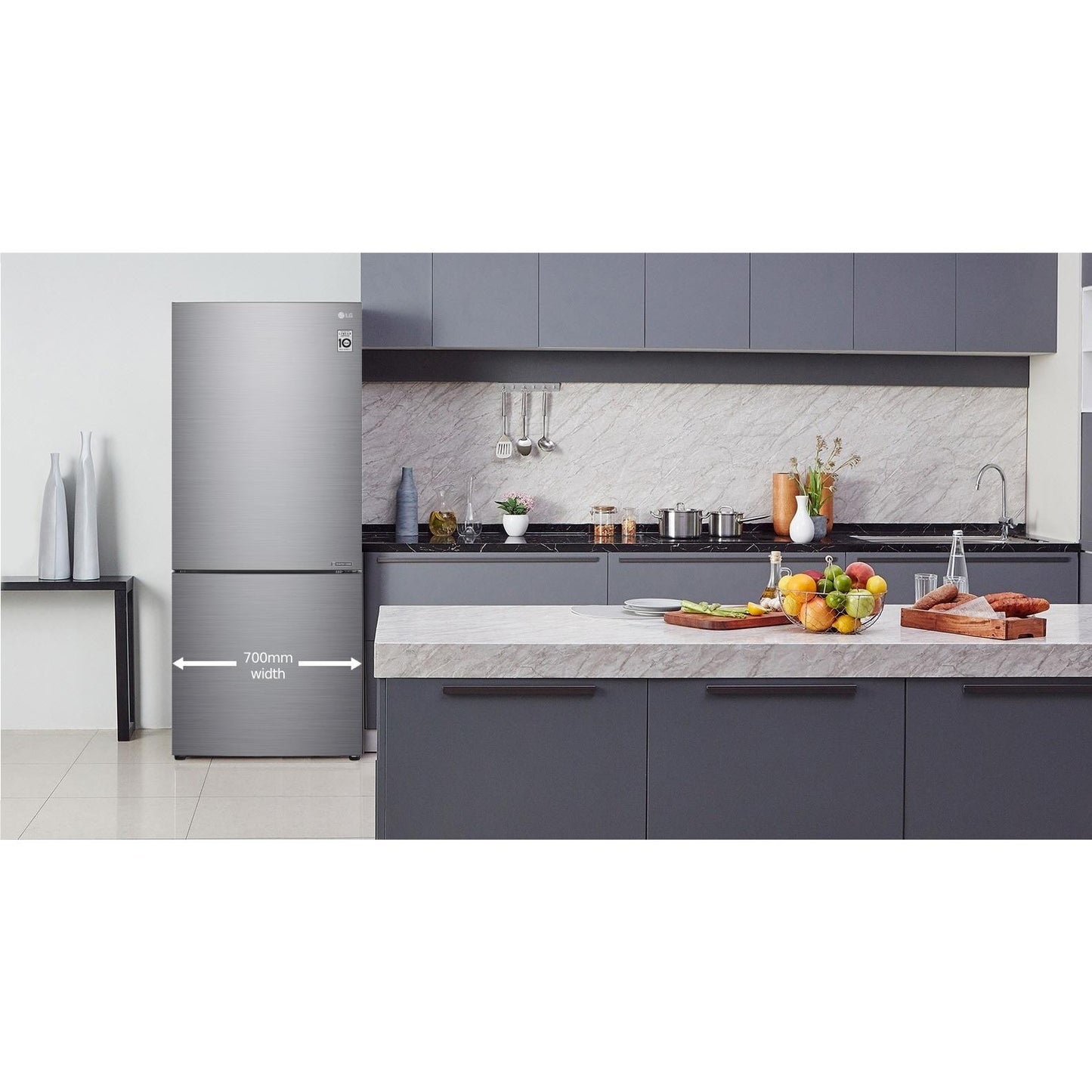 LG GB-455PL 420L Bottom Mount Fridge (Stainless Steel)