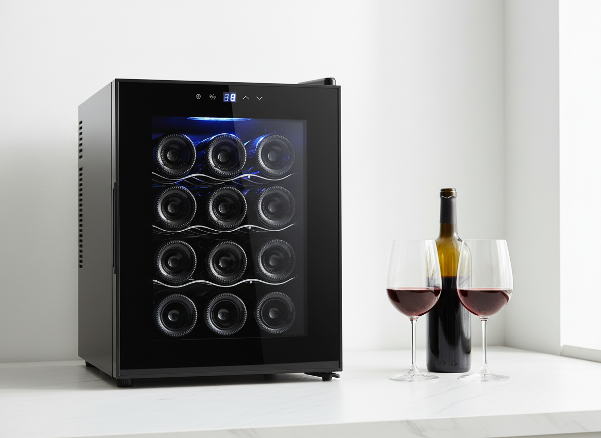 Lenoxx 12 Bottle Thermoelectric Wine Fridge, 65W, UV Protected Glass Door, Soft LED Illumination