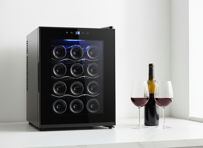 Lenoxx 12 Bottle Thermoelectric Wine Fridge, 65W, UV Protected Glass Door, Soft LED Illumination