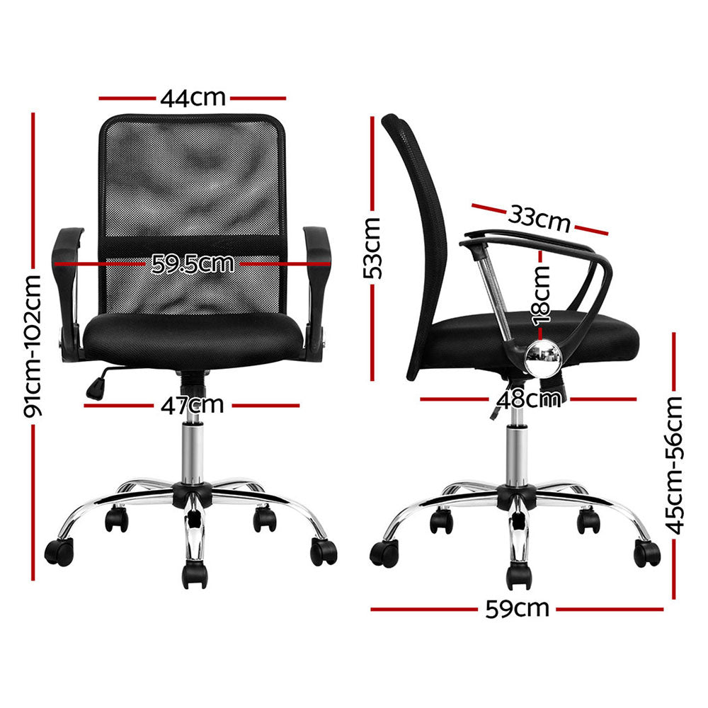 Artiss 2x Mesh Office Chair Mid Back (Black)