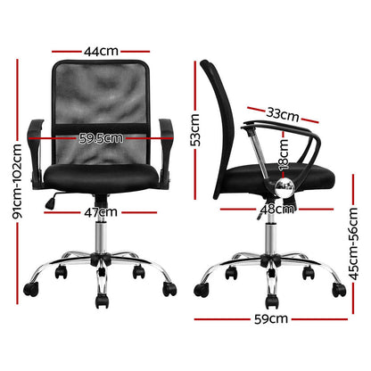 Artiss 2x Mesh Office Chair Mid Back (Black)