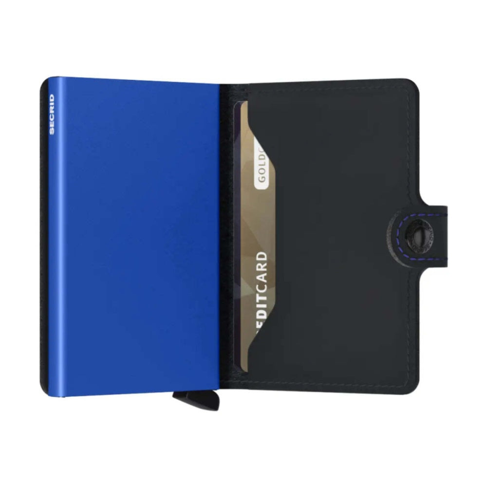 Secrid Miniwallet Compact RFID Aluminium Leather Card Wallet Black/Blue