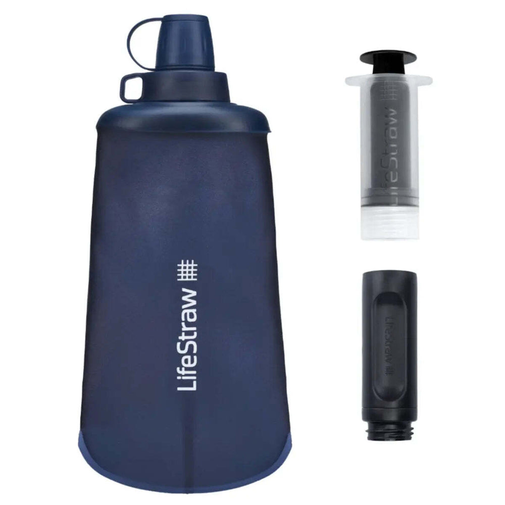LifeStraw Peak Collapsible Squeeze Bottle with Filter 650ml Mountain Blue