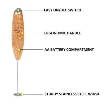 AUSPURE Milk Frother Handheld, Electric Whisk (Brown Wood)