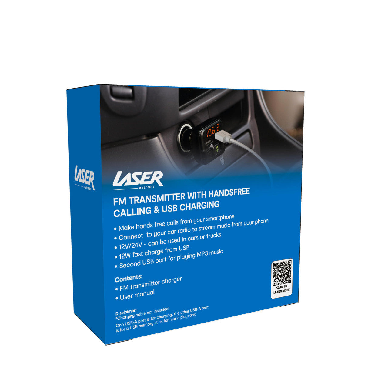 Laser Bluetooth FM Transmitter with USB Charging (Black)