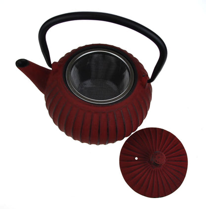 Teaology Cast Iron Teapot 500ml - Ribbed Red
