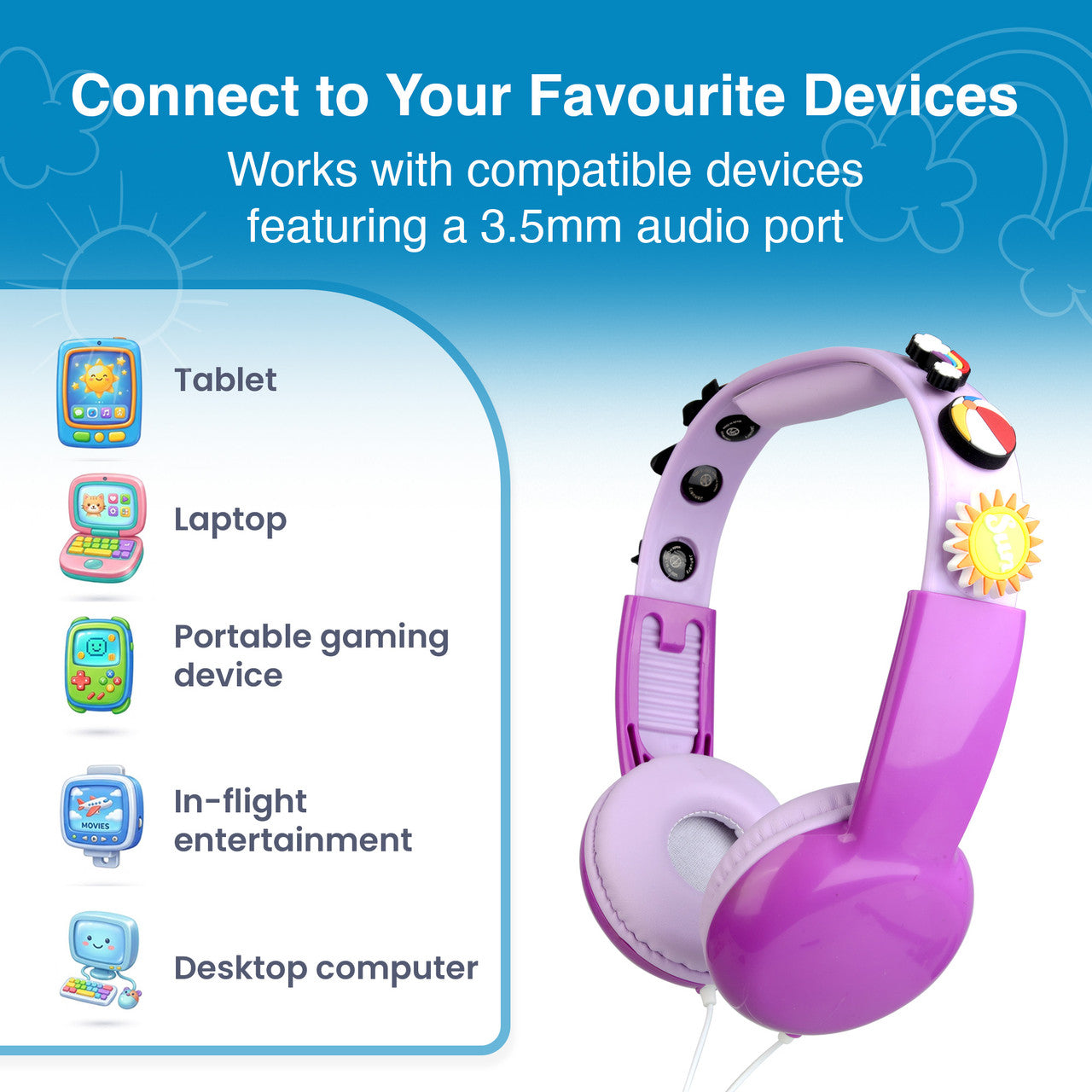 Laser Kids Volume Limited Wired Headphones With Charms (Pink)