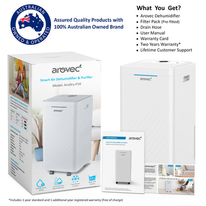 AROVEC 2-in-1 Smart Dehumidifier & Air Purifier – 10L/Day, 2.5L Tank, 30m² Coverage