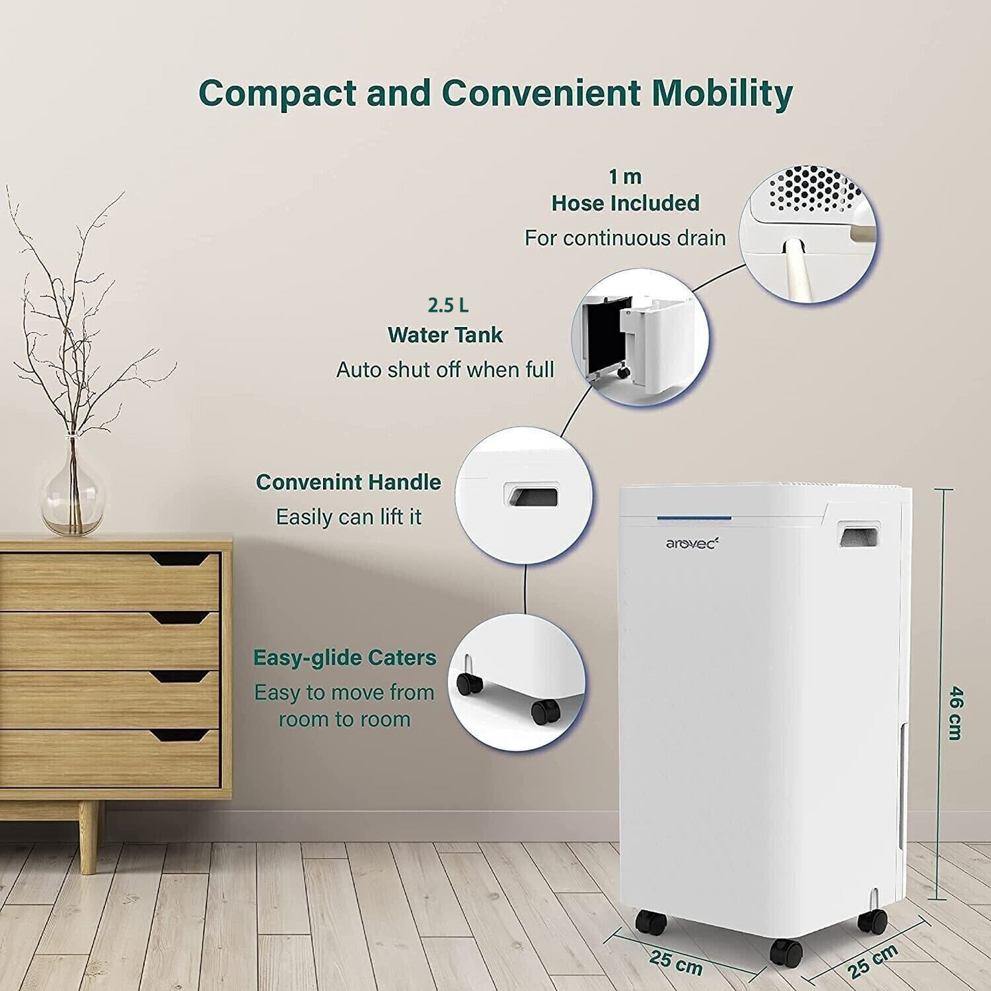 AROVEC 2-in-1 Smart Dehumidifier & Air Purifier – 10L/Day, 2.5L Tank, 30m² Coverage