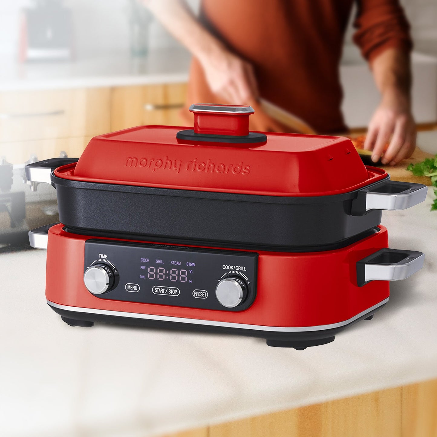 Morphy Richards 3L Non-Stick Multifunction Electric Cooker Pan (Red)