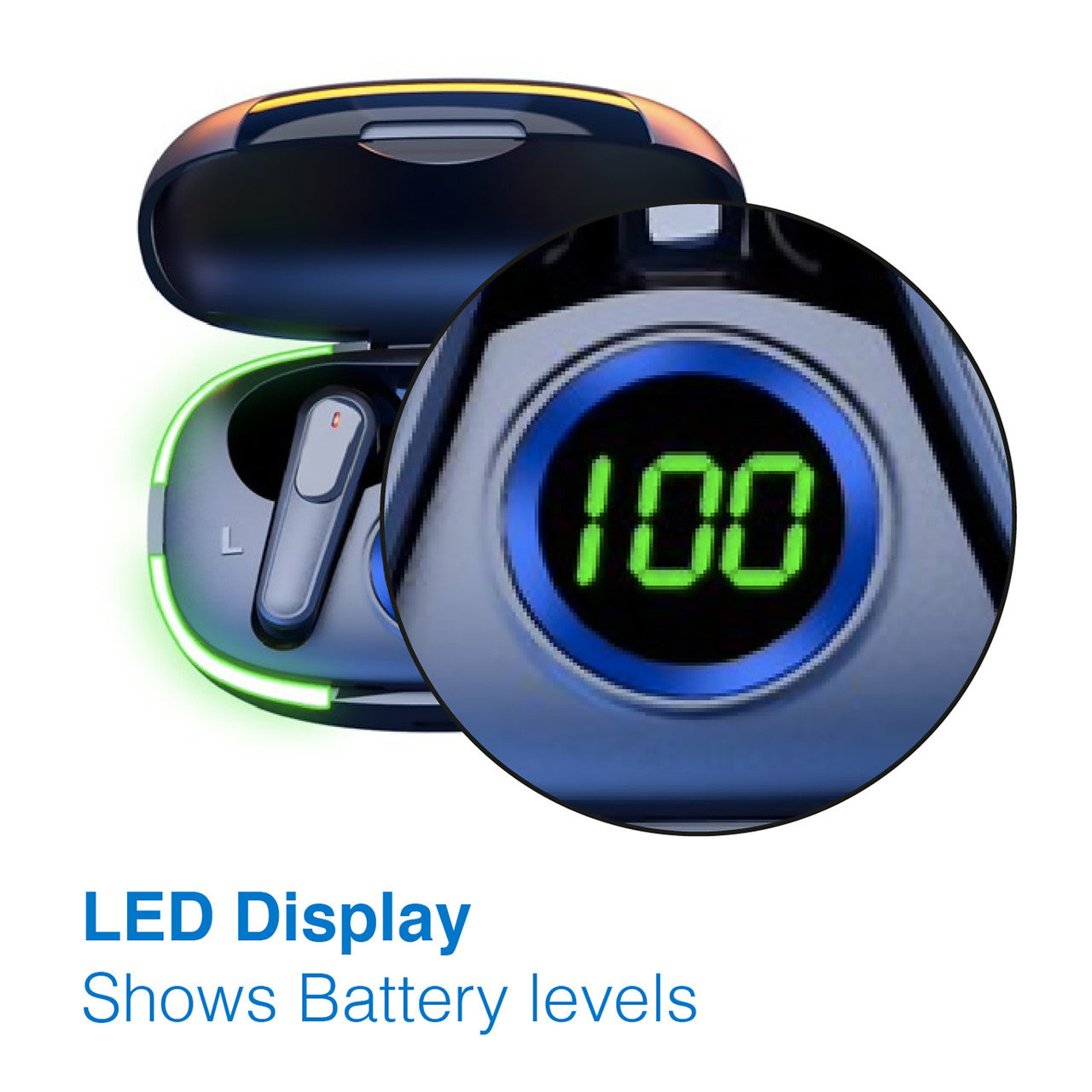 Laser TWS Earbuds with LED Display (Black)