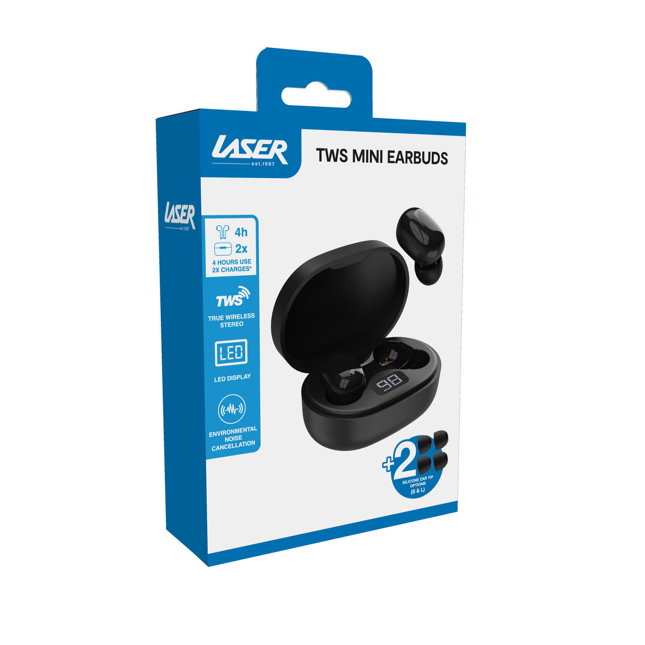 Laser TWS Mini Earbuds with ENC and LED Display (Black)