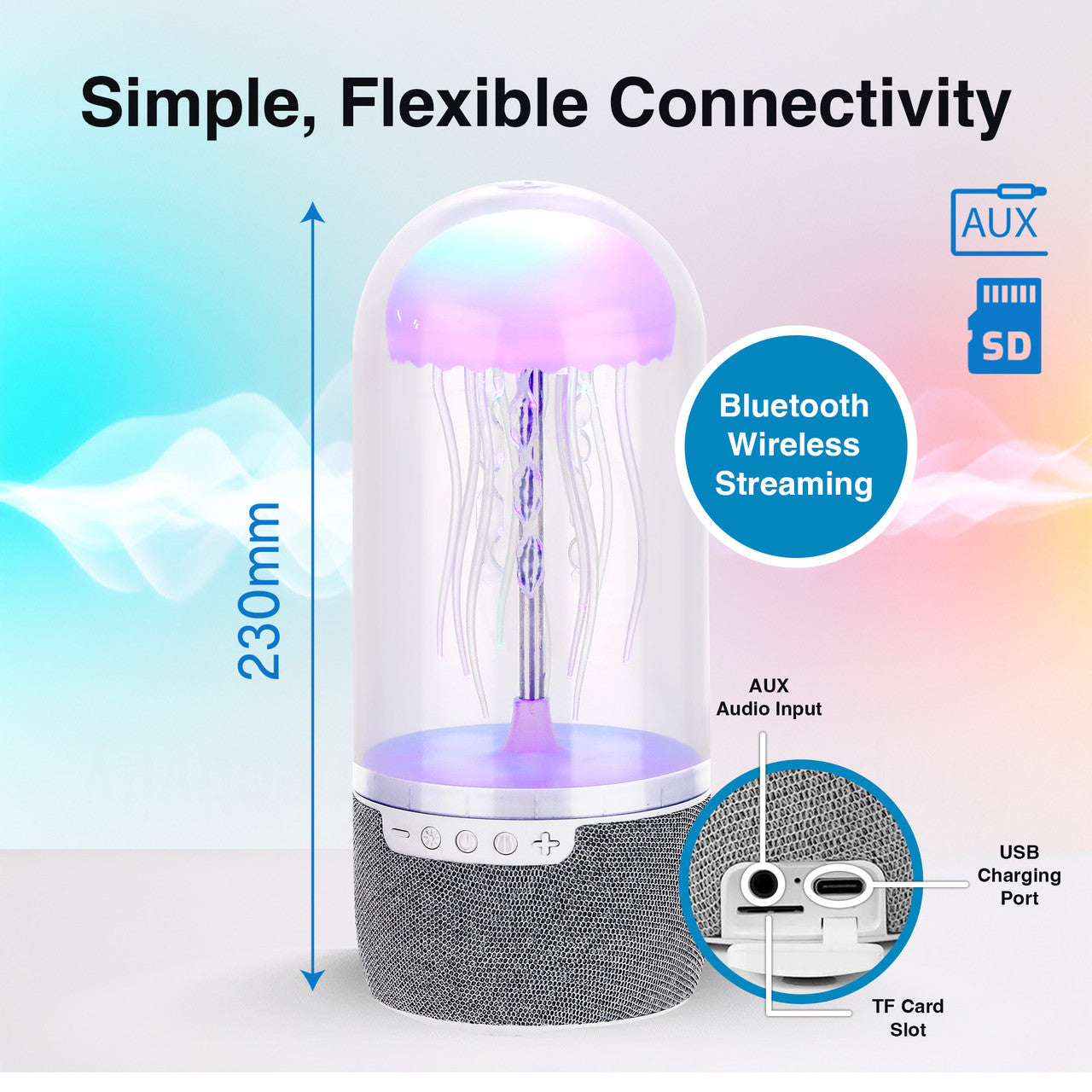 Laser Jellyfish Bluetooth Speaker with Night Light (Silver)