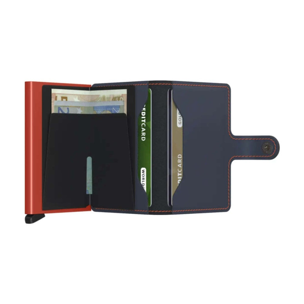 Secrid Miniwallet Compact RFID Aluminium Leather Card Wallet Night Blue/Orange