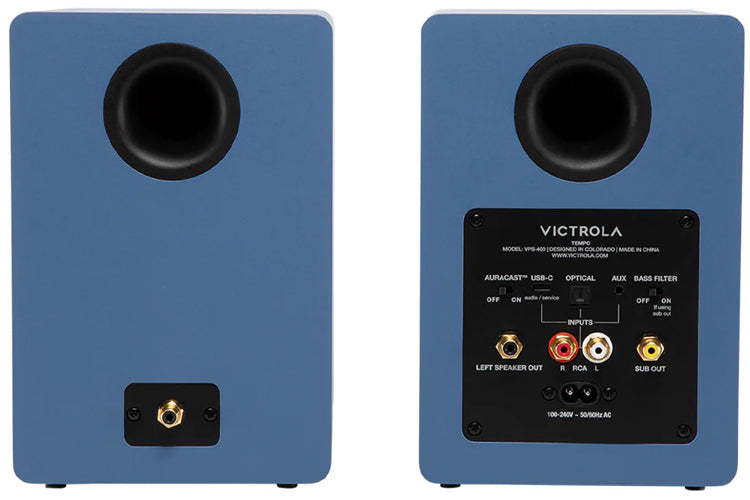 Victrola Tempo Bookshelf Speakers - Blue