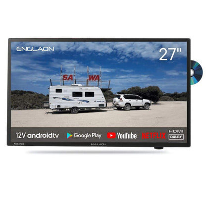 ENGLAON 27'' Full HD Android 11 Smart 12V TV with DVD Combo & Bluetooth & Chromecast