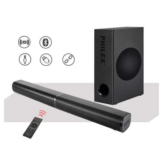Philex 32" 60W Detachable Bluetooth Soundbar + Wired Subwoofer RCA-In/USB/HDMI