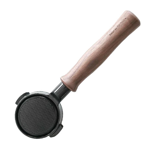 Normcore Bottomless Portafilter - Titanium - 54mm Breville / Walnut