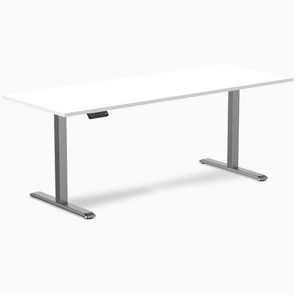 Desky Single Sit Stand Gaming Desk 200cm White Desktop and Space Grey Frame