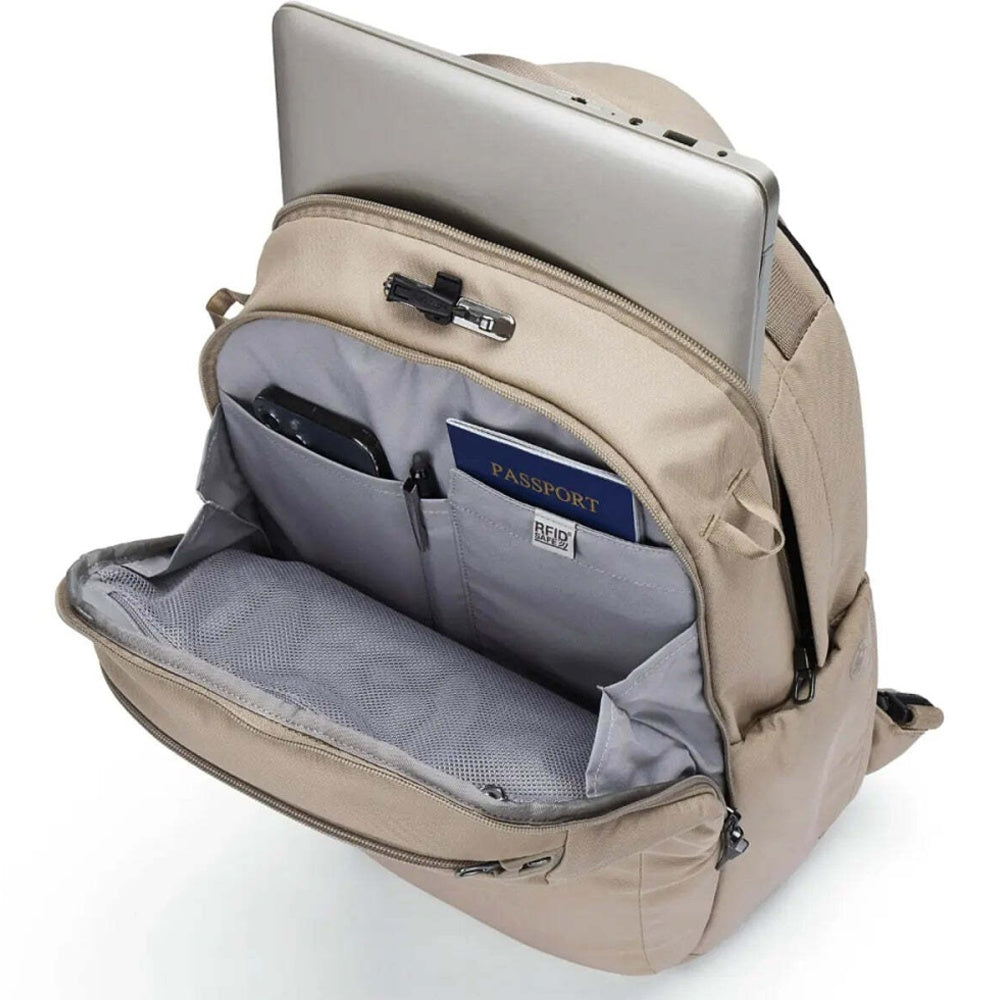 Pacsafe V Tour Anti-Theft RFID Blocking Secure 16" Laptop Backpack Beige