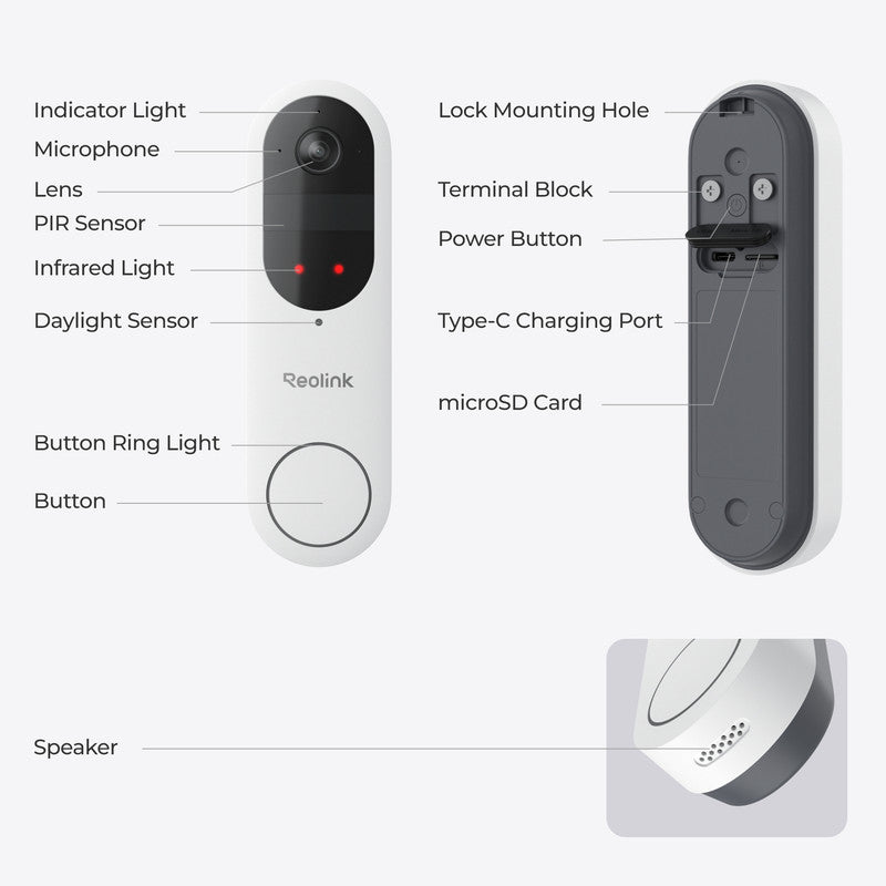 Reolink 2K 4MP Battery Video Doorbell Smart Detection Chime White