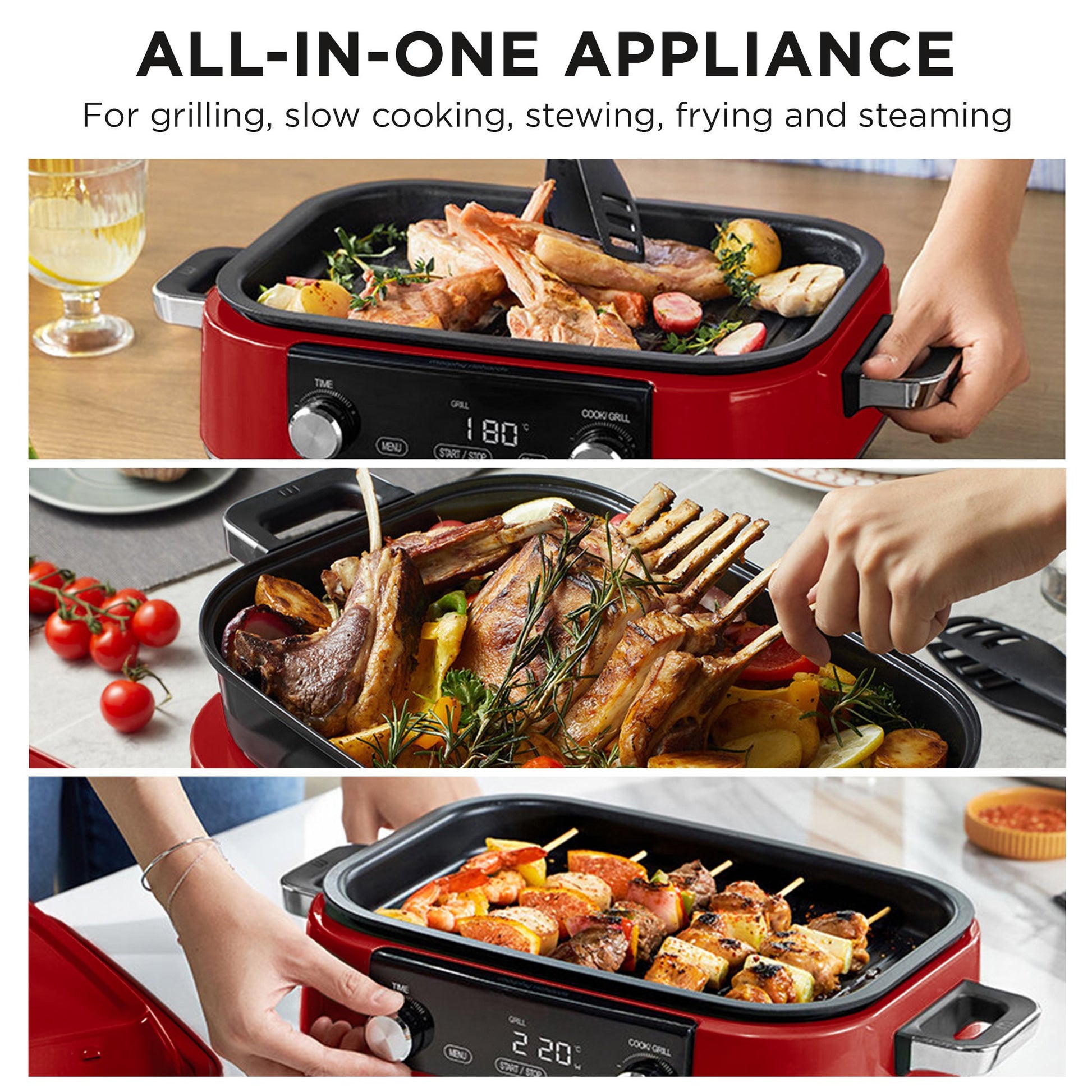 Morphy Richards 3L Non-Stick Multifunction Electric Cooker Pan (Red)