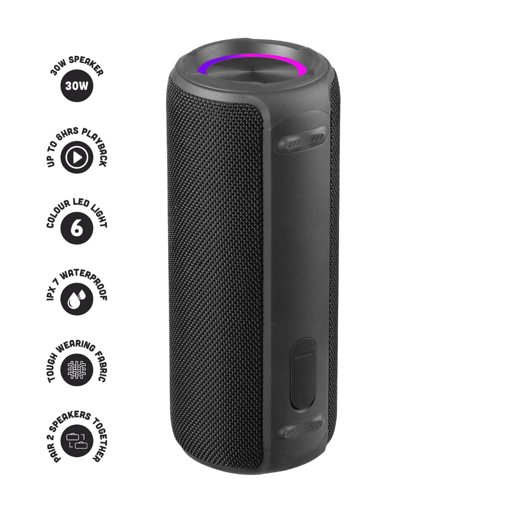 Wave 12W Portable Speaker Amped Series IPX7 LED Large (Black)