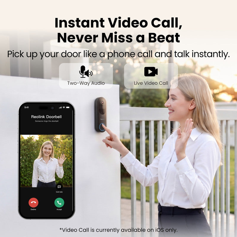 Reolink 2K 4MP Battery Video Doorbell Smart Detection Chime Black