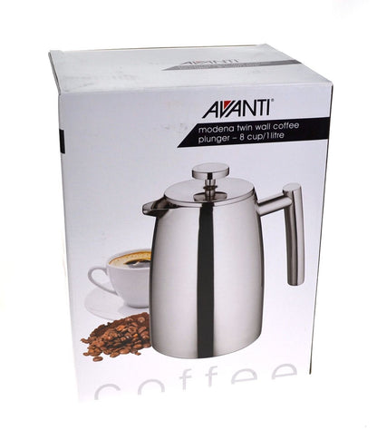 Avanti Modena 6 Cup Insulated Twin Wall Coffee Plunger  - Silver | Coffee Plunger | Double Walled