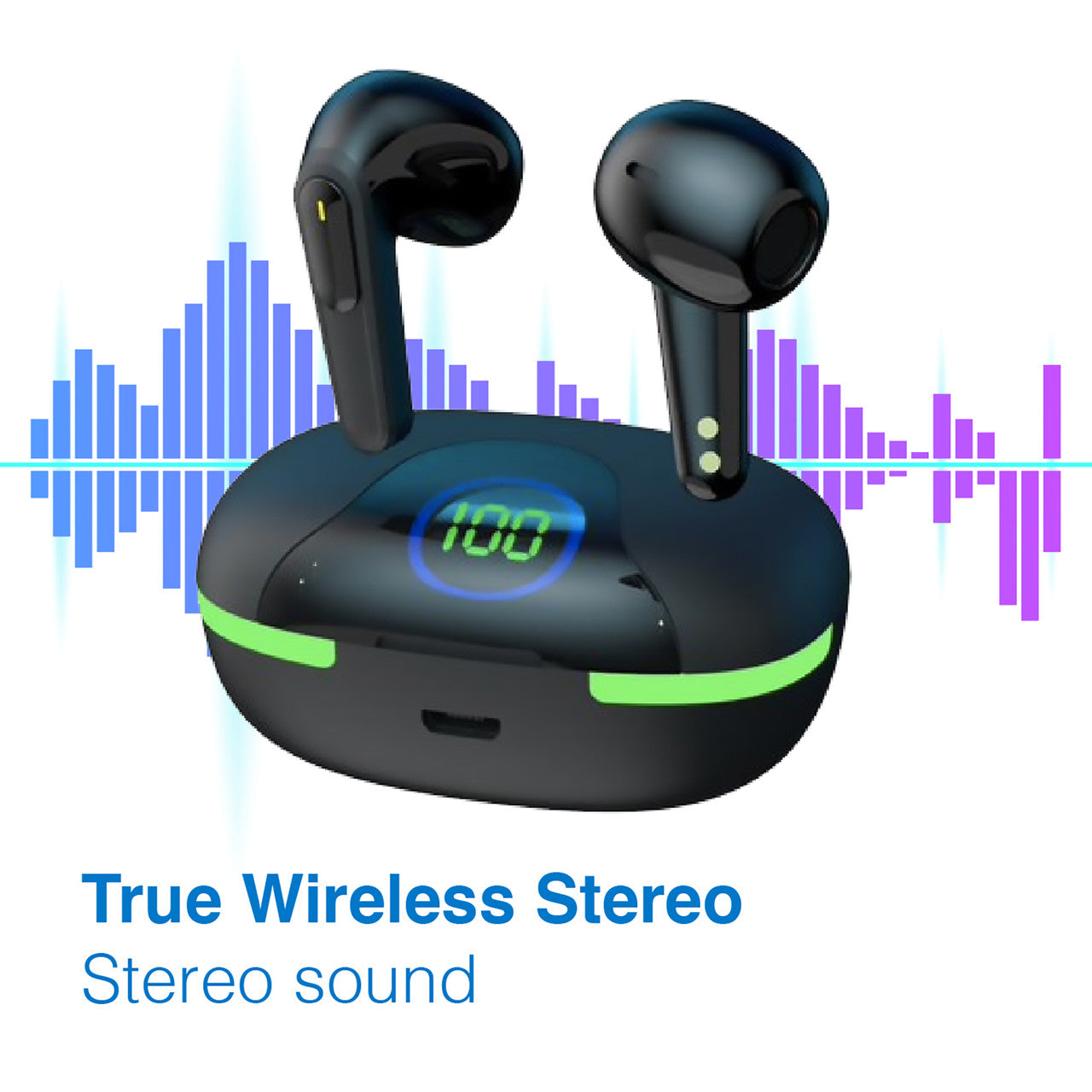 Laser TWS Earbuds with LED Display (Black)