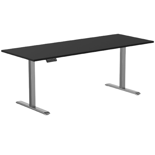 Desky Single Sit Stand Gaming Desk 200cm Black Desktop and Space Grey Frame