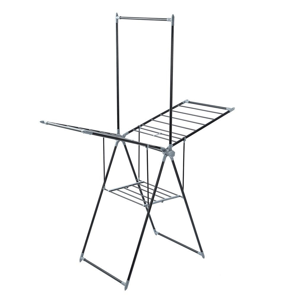 Boxsweden Foldable Clothes Airer with Hanging Rack 155x194cm (Black)
