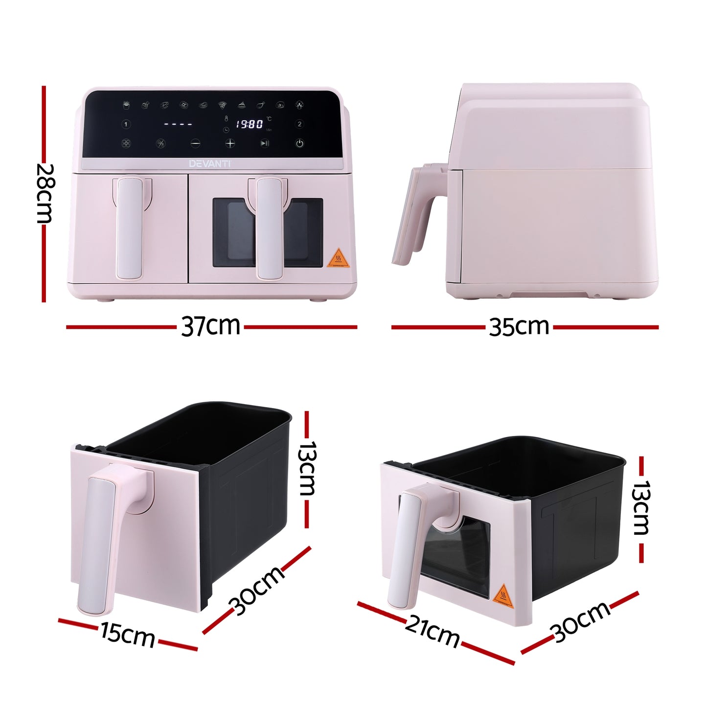 Devanti Air Fryer 9L Dual Zone Fryers 2600W (Pink)