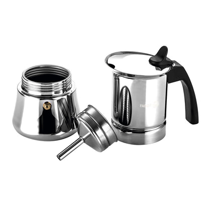 Fagor Etnica Stainless Steel 10 Cups Espresso Coffee Maker Moka Pot Silver