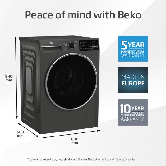 Beko BFLB904ADG 9kg Auto Dose Front Load Washing Machine (Graphite)