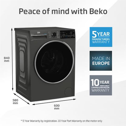 Beko BFLB904ADG 9kg Auto Dose Front Load Washing Machine (Graphite)