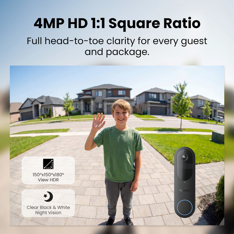 Reolink 2K 4MP Battery Video Doorbell Smart Detection Chime Black