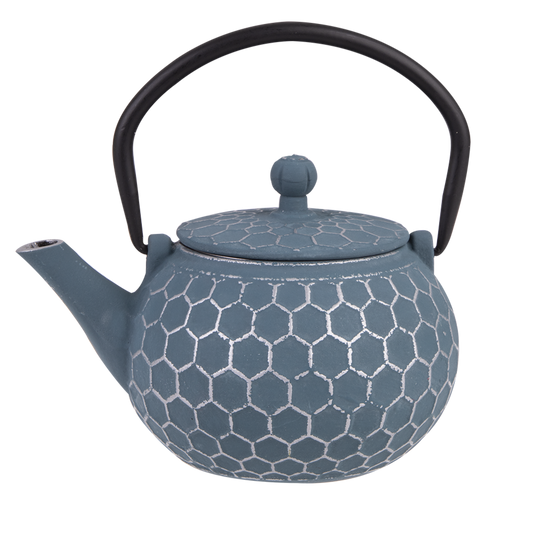 Teaology Cast Iron Teapot 500ml - Honeycomb Blue Silver