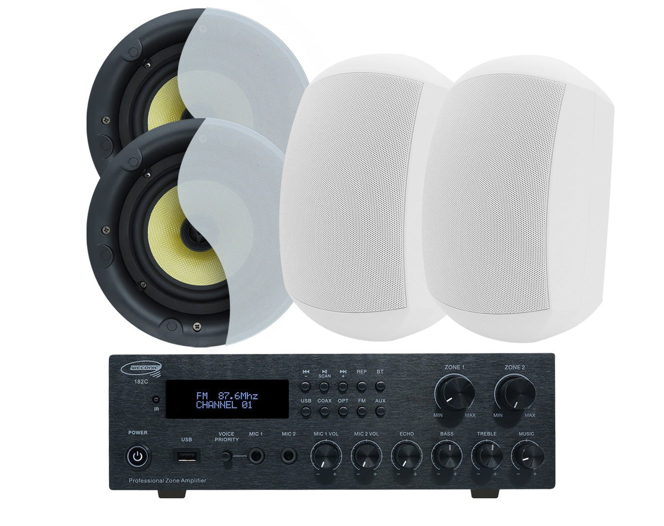 Weconic 2 Channel Amplifier + 4x 6" Indoor Ceiling Speakers