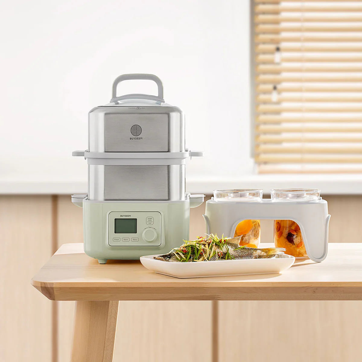 BUYDEEM 10L Electric Food Steamer Two-Tier Digital Quick Steam 1500W (Green)