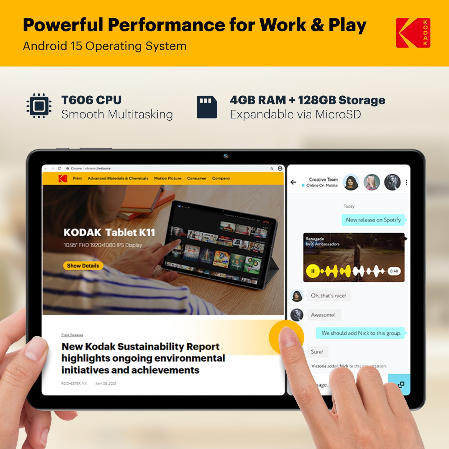 KODAK K11 10.1" Business Tablet 128GB Smart Storage