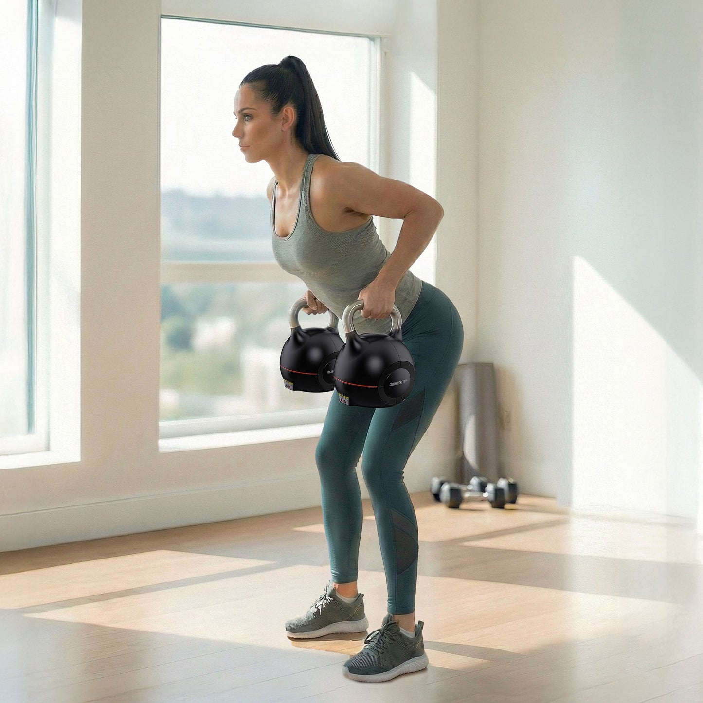 Powertrain 2x 40kg Adjustable Kettlebell One Hand Adjustment Weight Set