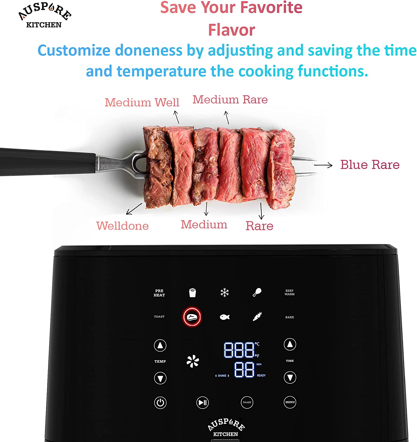AUSPURE Air Fryer 3.5L Premium Digital, 100 Recipes, Nonstick Basket