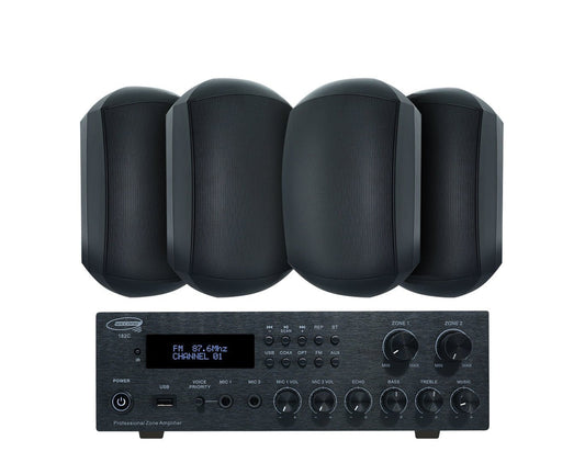 Weconic Outdoor Speaker Package with 160W Bluetooth Amplifier Black 182C+2xWTP660BLK