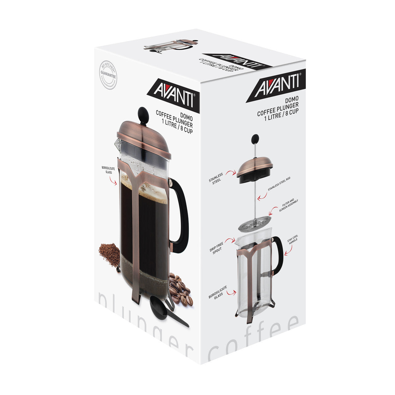 Avanti Domo Copper 8 Cup Coffee Plunger - 1 Litre - Multi | Coffee Press | Coffee Plunger