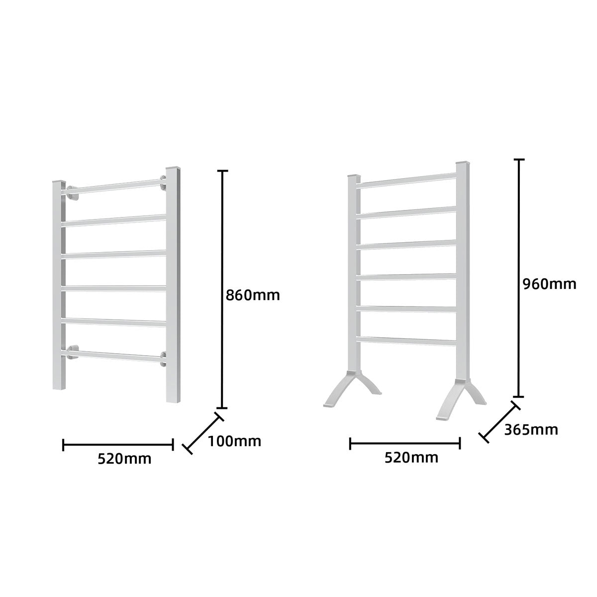 Pronti 100W Electric Heated Wall Mounted Towel Rack (Silver)
