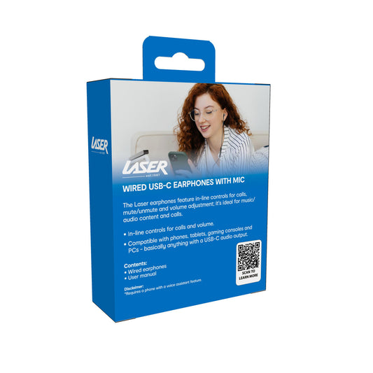 Laser USB-C Earphones with Built-In Microphone (Black)