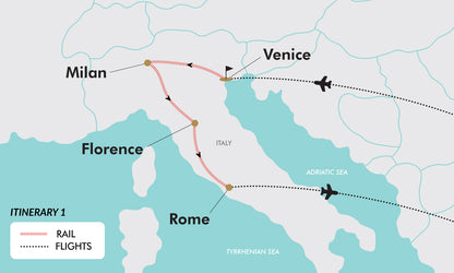 Trains of Italy itinerary map