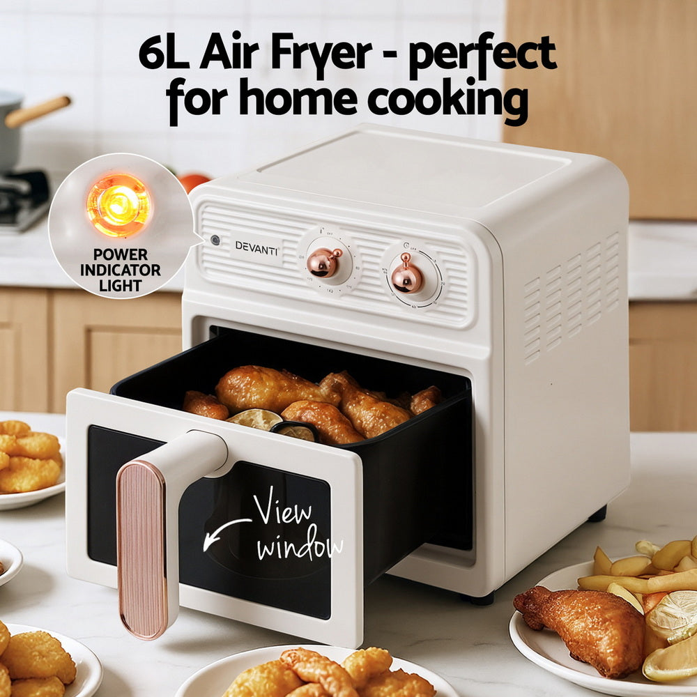 Devanti 6L Air Fryer Knob Control 1700W (Cream)
